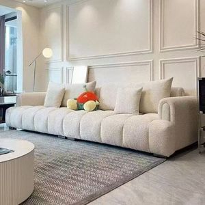 Canapé sectionnel droit en tissu chenille style crème français, moderne et minimaliste, capitonné, pour petit appartement ou salon - Product Image 5