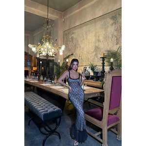 Robe en dentelle noire pour femme Khloe, robe de soirée de luxe moderne, robe de bal à volants, robe de soirée longue avec décoration florale, du XS au XL - Product Image 4