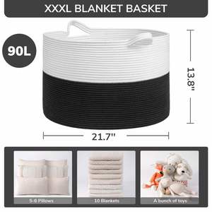 Extra <b>Large</b> Blanket Woven Laundry <b>Basket</b> 21.7x 13.8 Inch Cotton Rope Laundry Hamper Living Room for <b>Storage</b> Toys Clothes - Product Image 3
