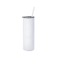 Gobelets isothermes en acier inoxydable à double paroi, 20 oz, avec paille droite, mug à café, isolation sous vide, gobelets à eau blancs, blancs pour sublimation