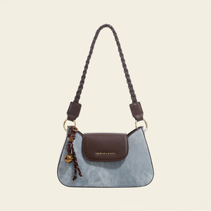 Wholesale New Fashionable Denim <b>Fabric</b> Crossbody Shoulder <b>Bag</b> Faux Leather Ladies Tote Handbags Underarm <b>Bag</b> - Product Image 1