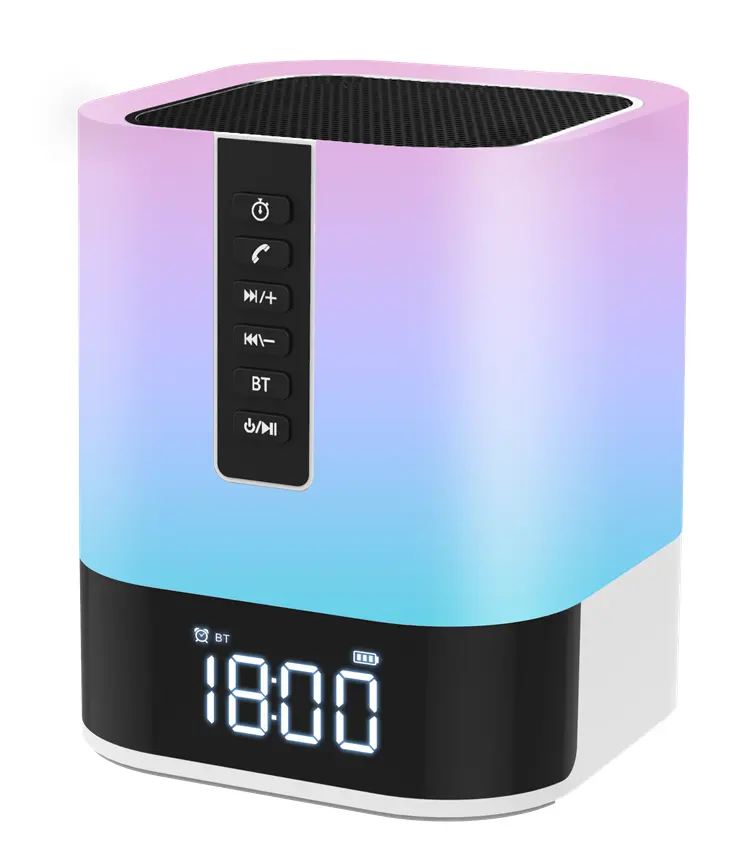 China Factory Wholesale LED RGB Light Sleep Aid Sound Mini Digital Mi Custom Portable Outdoor Wireless Alarm Clock BT Speaker