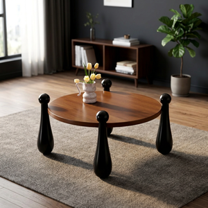 Modern Round Wood <b>Coffee</b> <b>Table</b> With Black Legs <b>Midcentury</b> Design Living Room Furniture Decorative - Product Image 4