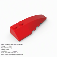 Gobricks GDS-745 Pièces de construction en plastique ABS à l'échelle 1:8, référence 41747, briques courbées en forme de coin 6x2 avec picots intérieurs droits, pièces MOC