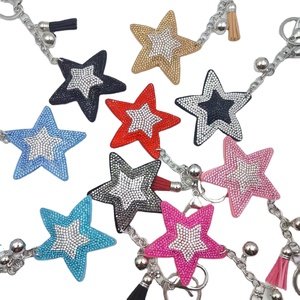 Cute Hot Style Diamond Keychain Toys Creative Five-pointed Star Bag Pendant Korean Velvet Fashion Crystal Tassel Key Chain