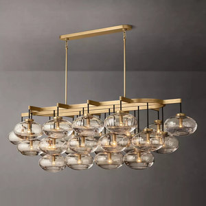 Lustre rectangulaire industriel pour salle à manger de 72 pouces, cadre en fer, verre ovale transparent, lustre linéaire, lustres modernes de luxe de grande taille - Product Image 1