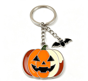 Halloween Pumpkin Metal Key Chain Alloy Keyring Enamel Bat Pendant <b>Custom</b> Gift Souvenir - Product Image 1