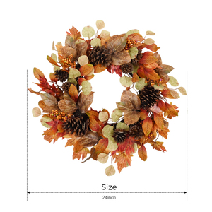 Corona de Otoño Personalizada a Bajo Precio, Decoración de Acción de Gracias, Corona Artificial de Pino de 24 Pulgadas - Product Image 1