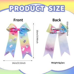 TREETIP Pinza para el pelo de grogrén hecha a mano con logo personalizado, lazo de unicornio arcoíris, cinta estampada con perlas y cinta larga para niñas, niños y princesas - Product Image 3