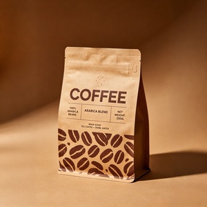 Bolsa de papel kraft biodegradable con revestimiento de PLA, base plana, impresa a medida, para envasado de alimentos, granos de café, con válvula. - Product Image 2