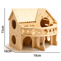 Villa Hamster Kayu Solid Dua Lantai dengan Balkon, Tempat Persembunyian, Tangga Panjat, Tempat Observasi, Grosir