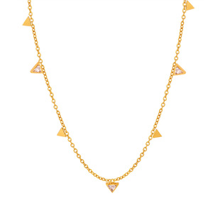 Collar llamativo de acero inoxidable con baño PVD en oro de 18 quilates |   Gargantilla con Colgante Triangular y Cadena de Piedras Naturales |   Hipoalergénico - Product Image 1