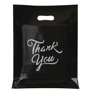 31*38CM Schwarz Plastiktüte Hersteller Großhandel Ldpe Die Cut Tragetaschen Danke Kunststoff Einkaufstaschen Mit Logo