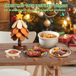 Wooden <strong>Trivets</strong> for Hot Dishes-4 <strong>Trivets</strong> + 1 <strong>Stand</strong> of Tree Shape <strong>Trivet</strong> Set for Pots, Bowls, Teapots, Pans, Cups, Kitchen Decor - Product Image 2