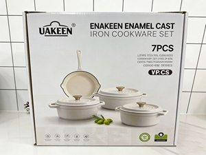 Juego de 7 Piezas de Utensilios de Cocina de Hierro Fundido Esmaltado con Distribución Uniforme del Calor, Cacerola y Sartén Antiadherente para Cocinar Saludable con Bajo Contenido de Grasa - Product Image 5
