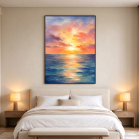 Grande Peinture Océanique Coucher de Soleil, Œuvre d'Art à l'Huile à l'Impasto Épais, Décoration Murale sur Toile Thème Plage et Côte, Décoration Moderne pour Entrée Paysage Marin au Coucher de Soleil