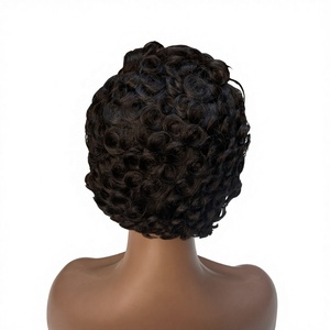 Perruques en <span class=keywords><strong>cheveux</strong></span> humains brésiliens en gros, courtes, avec dentelle frontale coupée, petites, sans colle, pré-épilées, frisées, avec <span class=keywords><strong>frange</strong></span>, noir naturel pour - Product Image 3