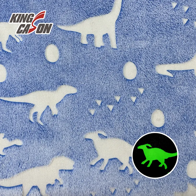 KINGCASON人気デザインダークカーテンで光る手触りの良い恐竜プリントポリエステル生地スローブランケット用