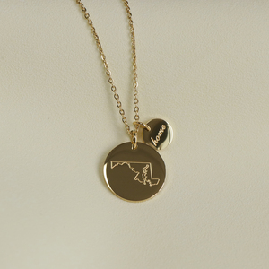 Dainty Double Disc <strong>Map</strong> Necklace Personalized Stainless Steel America State Necklace for Women Men Travel Memory <strong>Gift</strong> Made in USA - Product Image 1