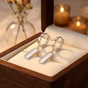 Boucles d'oreilles pendantes rectangulaires personnalisables en argent sterling S925, plaquées rhodium, pour mariages et fêtes - Product Image 1