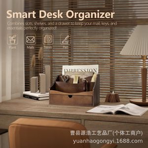 Organizador de Escritorio de Madera, Estilo Clásico Rectangular con Cajón para Almacenamiento de Oficina y Organización de Documentos - Product Image 2