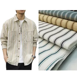 Großhandel gestreifte langärmlige Shirt Stoff 100 % Baumwolle Cordelstoff für Herren und Damen Herbst-Winterkleidung