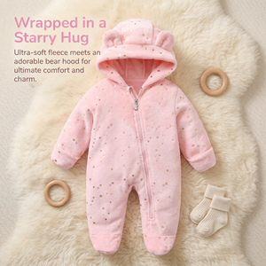 Combinaison bébé en polaire douce et flanelle polyester, imprimé étoiles mignon, fermeture éclair, pour l'hiver, collection transfrontalière, nouvelle collection Mother's Babybear - Product Image 6