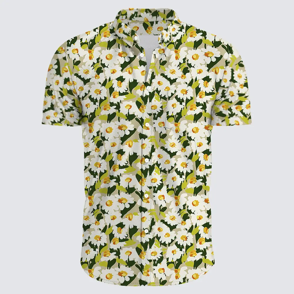 Men's Clothing Casual Button Down Short Sleeve Hawaiian Shirts Mens Flower Print Beach Aloha Party Holiday Men's Shirts