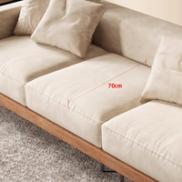 Sofá de Piso en Forma de L de Tres Plazas, Estilo Japonés Wabi-Sabi, con Reposabrazos, Tapizado, Estructura de Madera, para Hoteles Boutique y Apartamentos de Alta Gama