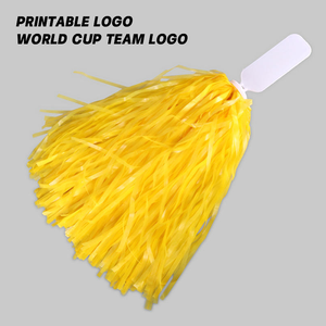 Pompons de cheerleading personnalisés avec logo, plats, 25g, jaune mat, en feuille, avec poignée pour les doigts - Product Image 1