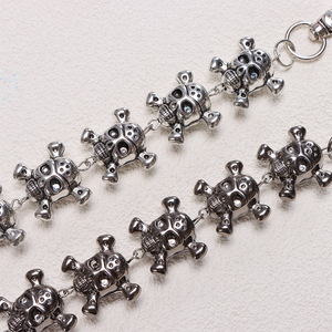 yueli Gothic <b>Skull</b> Pants Chain Gunmetal Double Chain Hip Hop Waist Chain Halloween Fashion Body Chain Zinc Alloy Skeleton Design - Product Image 4