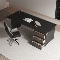 Bureau d'Ordinateur Italien Haut de Gamme Noir Minimaliste Rock Board Design Moderne Luxe Patron Accents Cuir Fer Acier pour Bureau à Domicile