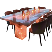Table de conférence et chaises lumineuses en pierre d'onyx de jade LED mobilier de salle de réunion bureau