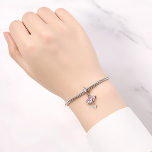 White brass double heart pendant, niche and high-end DIY <b>bracelet</b> accessory <b>beads</b>, Valentine's Day/anniversary gift - Product Image 6