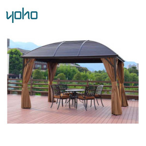 Gazebo d'extérieur pour fête de jardin avec toit dur en tôle galvanisée et rideaux Gazebos Gazebo en métal auvent Support de décoration extérieure - Product Image 1