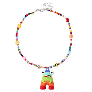 Cartoon Animal Pendant Necklace Colorful Beaded <b>Chain</b> For Kids Gift Jewelry - Product Image 5