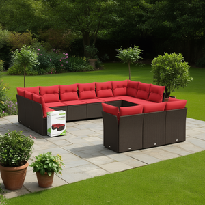 Set Divano da Giardino in Polyrattan Marrone 13 Pezzi, Arredamento da Esterno con Cuscini, Stile Contemporaneo per 10+ Persone - Product Image 3