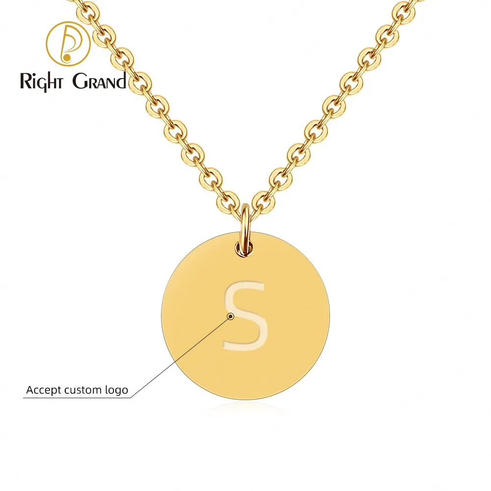 Right Grand Shiny Stainless Steel 18K Gold Plated Letter S Disc Necklace With Initial Necklace