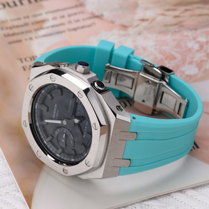 Kit de modification de boîtier de montre circulaire en acier inoxydable personnalisable de luxe 5ème génération avec bracelet en acier et bande en silicone ROYAL BEAR RB-6001 - Product Image 4
