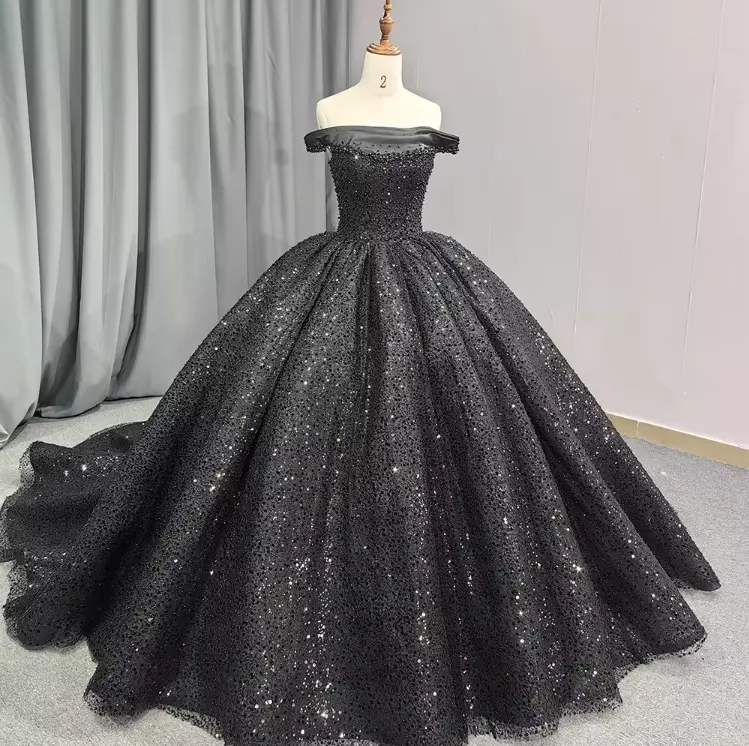 QD1647 Black Pearls Strapless Quinceanera Dresses Ball Gown Princess Dress New Designs Puffy Make Your Own Ball Gowns