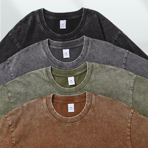Ropa de calle de gran tamaño con diseño de logotipo personalizado 270g algodón lavado ácido camiseta pesada estilo Hip Hop para hacer camiseta antigua - Product Image 1