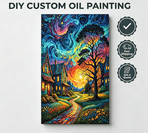 Dipinto a Olio su Tela Ispirato a <span class=keywords><strong>Van</strong></span> <span class=keywords><strong>Gogh</strong></span>, Città Rurale con Cielo Stellato, Paesaggio con Fiori Selvatici Colorati, Pittura a Numeri Fai-<span class=keywords><strong>da</strong></span>-Te <span class=keywords><strong>di</strong></span> Songwoo - Product Image 1