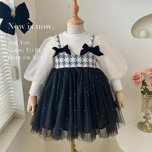 2022 Fall Winter Princess New Year Infant Baby Girls Tutu Shirt With Dress One Pieced Clothing Set