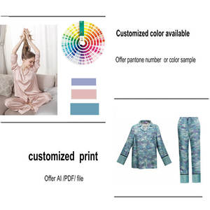 Pijamas de seda para mujer ET Loose Conjunto de 2 piezas Manga larga <span class=keywords><strong>Sábado</strong></span> Punto Verano Venta al por mayor - Product Image 4