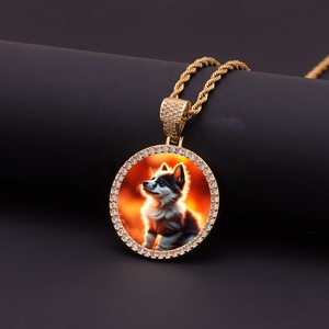 Pendentif cadre photo DIY 35 mm Hip <span class=keywords><strong>Hop</strong></span> Iced Out <span class=keywords><strong>en</strong></span> laiton plaqué or, collier personnalisé avec photo, breloques de rappeur par sublimation, bijoux souvenir - Product Image 4