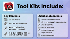 Kit d'outils d'urgence 33 pièces avec gonfleur rapide de pneus 12V 100PSI et câbles de démarrage robustes pour la sécurité automobile - Product Image 6