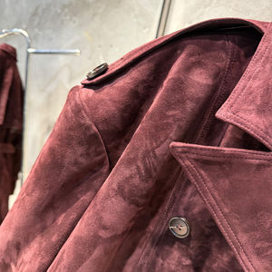 معطف واق من المطر أنيق للخريف 2025 من جلد الشامواه الأصلي، جاكيت نسائي واسع من الشامواه - Product Image 6