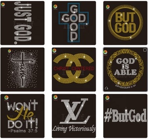 Soy bendito Cross God Custom Bling Rhinestone Transfer Iron on Crystal Motif Hot Fix Christian Pattern - Product Image 5