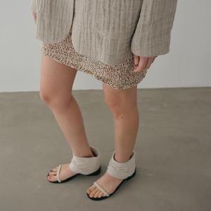 Sandalias de cuero genuino con diseño de nicho, patchwork y detalle fruncido, de una sola tira, para mujer, novedad de verano, con tacón grueso y punta redonda, tipo botín deslizante. - Product Image 1