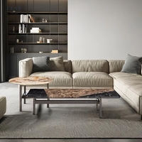 Ensemble de table d'appoint moderne en marbre avec cadre en métal et acier, design rond et rectangulaire créatif pour la maison et la villa